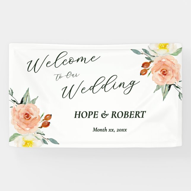 Bright Summer Flowers Wedding Reception Banner (Horizontal)