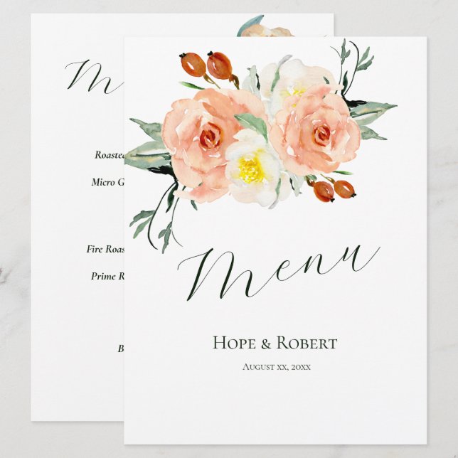 Bright Summer Flowers Wedding Reception  Menu (Front/Back)