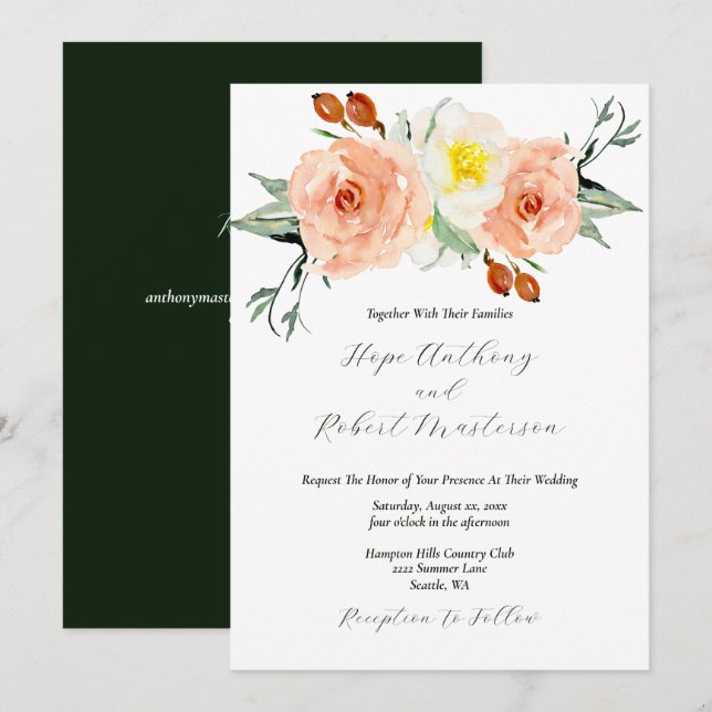 Bright Summer Flowers Wedding with RSVP Invitation (Front/Back)