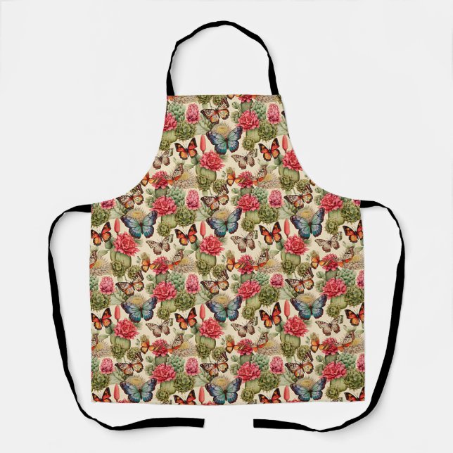  Bright summer pattern with butterflies and cacti  Apron (Front)