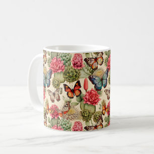 Bright summer pattern with butterflies and cacti  Coffee Mug