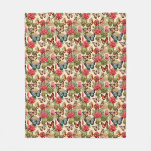  Bright summer pattern with butterflies and cacti  Fleece Blanket