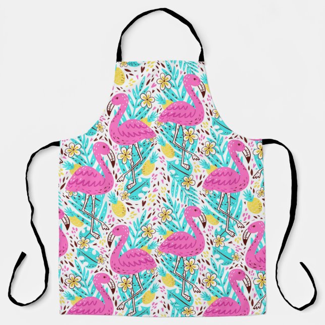 Bright summer pattern with flamingo, hearts, ice-c apron (Front)