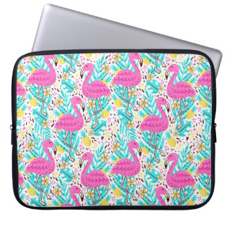 Bright summer pattern with flamingo, hearts, ice-c laptop sleeve