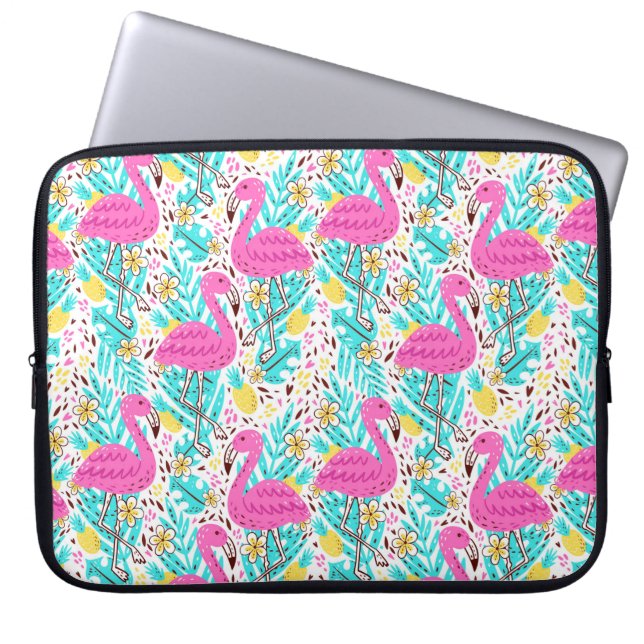 Bright summer pattern with flamingo, hearts, ice-c laptop sleeve (Front)