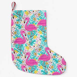 Bright summer pattern with flamingo, hearts, ice-c small christmas stocking