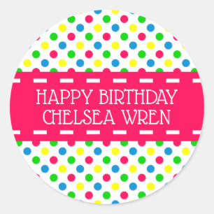 Bright Summer Polka Dots on White Personalized Classic Round Sticker