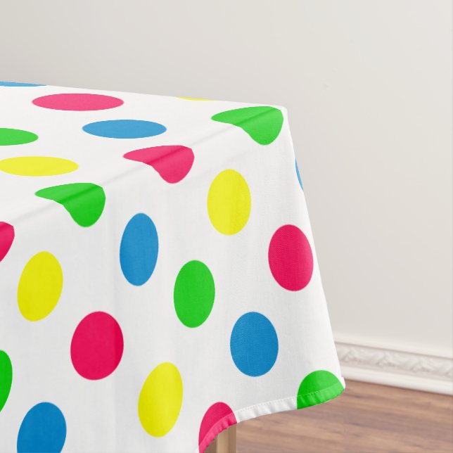 Bright Summer Polka Dots on White Tablecloth (In Situ)