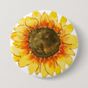 Bright Summer Sunflower Watercolor 3 Inch Round Button