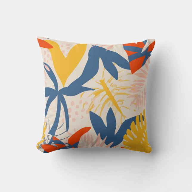 Bright Summer Tropical Abstract Plants Throw Pillow (Front)