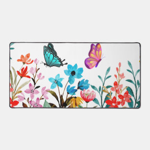 Bright Summer Wildflower Border Design Desk Mat