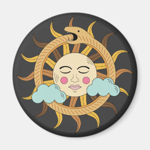 Bright Sun Ouroboros Snake & Clouds Occult Symbol Magnet