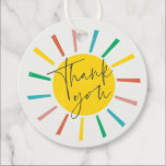 Bright Sun Script Kids Birthday Party Thank You Favour Tags<br><div class="desc">A Bright Sun Script Kids Birthday Party Thank You Favour Tags with rainbow sun and modern script thank you on the front. The back has a thank you message from the birthday boy or girl. Click the edit button to customize this design with your details.</div>