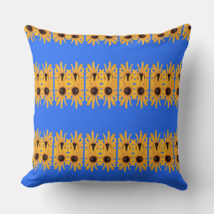Bright Sun Yellow Flowers on Royal Blue Throw Pillow