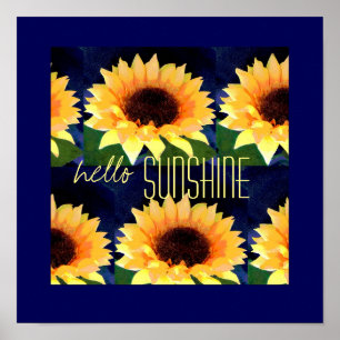 bright sunflower art  poster with hello sunshine