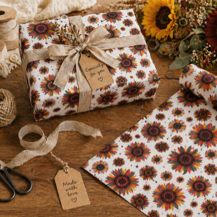 Bright Sunflower Autumn Floral Gift Wrap Boho