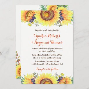 Bright Sunflower Bouquet Rustic Chic Wedding Invitation