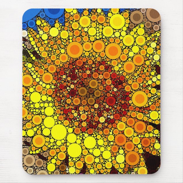 Bright Sunflower Circle Mosaic Digital Art Print Mouse Pad (Front)