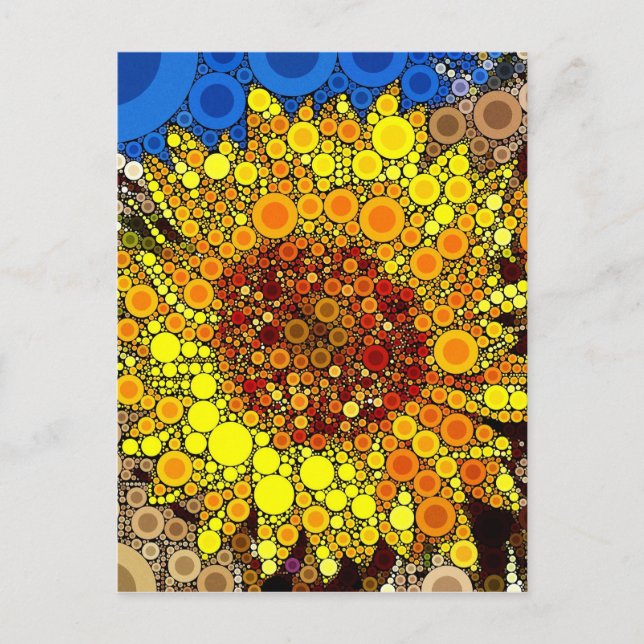 Bright Sunflower Circle Mosaic Digital Art Print Postcard (Front)