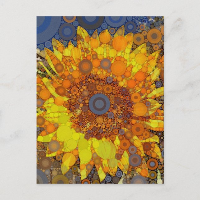 Bright Sunflower Circle Mosaic Digital Art Print Postcard (Front)