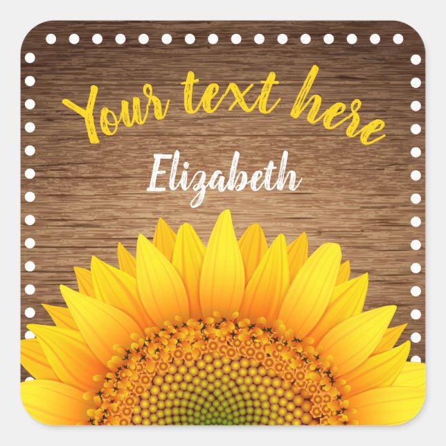 Bright Sunflower Dark Wood Square Sticker (Front)