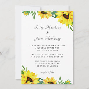 Bright Sunflower Modern Rustic Wedding Invitation