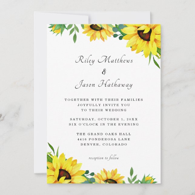 Bright Sunflower Modern Rustic Wedding Invitation (Front)