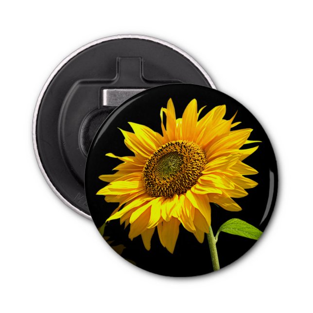 Bright Sunflower on Black Background Bottle Opener (Front)