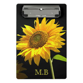 Bright Sunflower on Black Background Mini Clipboard