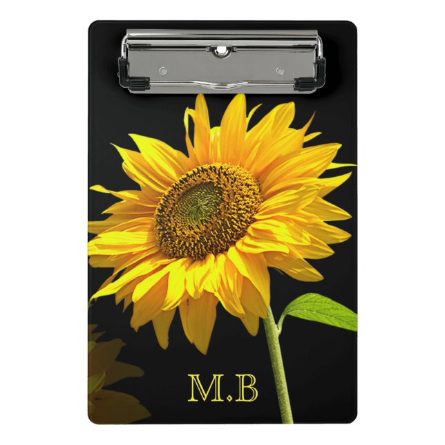 Bright Sunflower on Black Background Mini Clipboard (Front)