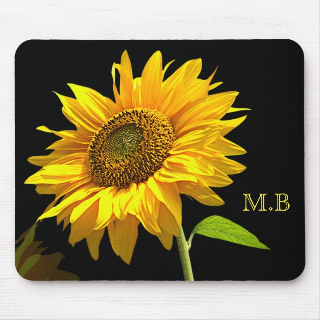 Bright Sunflower on Black Background Mouse Pad (Front)