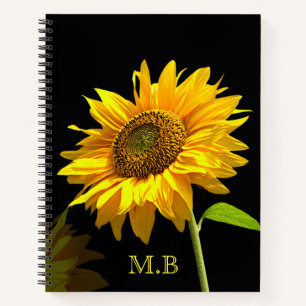 Bright Sunflower on Black Background Notebook