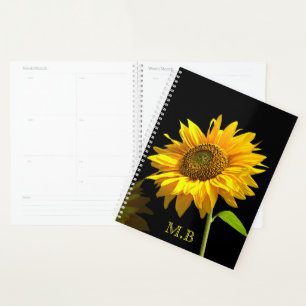 Bright Sunflower on Black Background Planner