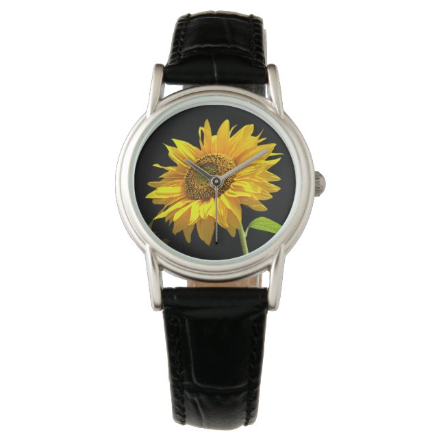 Bright Sunflower on Black Background Watch (Front)