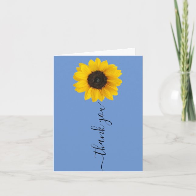 Bright Sunflower on Blue | Hand Lettered Thank You Card (Front)