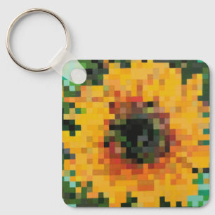 Bright sunflower on green background keychain