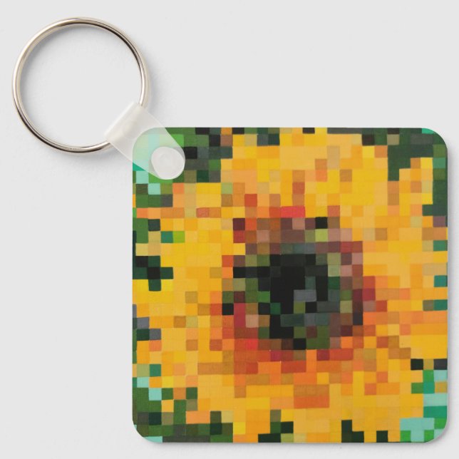 Bright sunflower on green background keychain (Front)