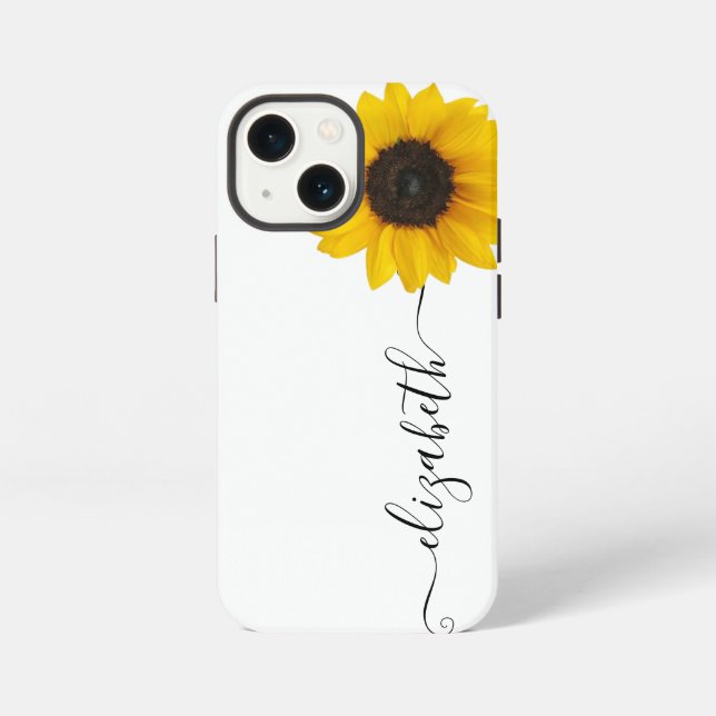 Bright Sunflower Script Stem Name iPhone Case (Back)