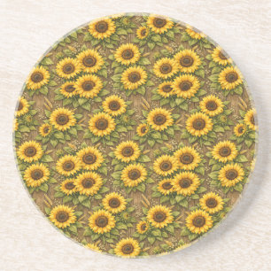 Bright Sunflower Seamless Repeat Pattern Coaster