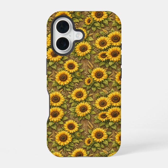 Bright Sunflower Seamless Repeat Pattern iPhone 16 Case (Back)