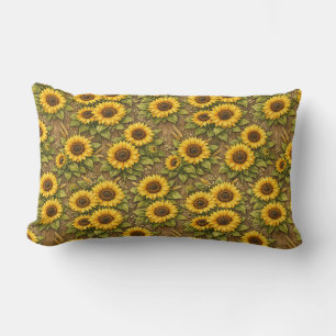Bright Sunflower Seamless Repeat Pattern Lumbar Pillow