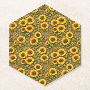 Bright Sunflower Seamless Repeat Pattern Paper Coaster