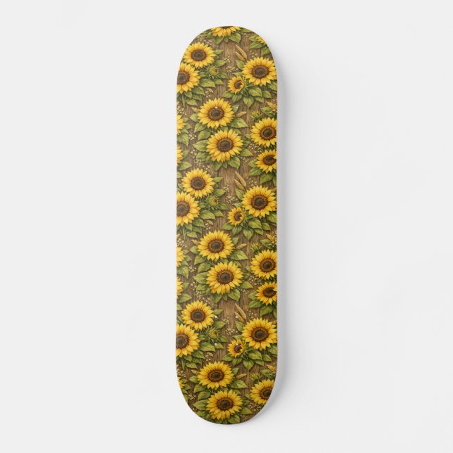 Bright Sunflower Seamless Repeat Pattern Skateboard (Front)