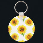 Bright Sunflower Watercolor Seamless Pattern Keychain<br><div class="desc">Radiant joy in full bloom! This cheerful,  hand-painted watercolor pattern bursts with large,  golden sunflowers against crisp white,  each bloom detailed with warm amber centers,  soft petals,  and fresh green leaves. A timeless,  uplifting floral design that brings instant summer happiness and sunshine vibes.</div>