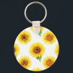 Bright Sunflower Watercolor Seamless Pattern Keychain<br><div class="desc">Radiant joy in full bloom! This cheerful,  hand-painted watercolor pattern bursts with large,  golden sunflowers against crisp white,  each bloom detailed with warm amber centers,  soft petals,  and fresh green leaves. A timeless,  uplifting floral design that brings instant summer happiness and sunshine vibes.</div>