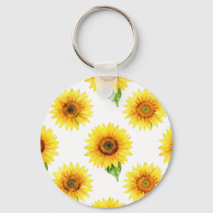 Bright Sunflower Watercolor Seamless Pattern Keychain