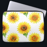 Bright Sunflower Watercolor Seamless Pattern Laptop Sleeve<br><div class="desc">Radiant joy in full bloom! This cheerful,  hand-painted watercolor pattern bursts with large,  golden sunflowers against crisp white,  each bloom detailed with warm amber centers,  soft petals,  and fresh green leaves. A timeless,  uplifting floral design that brings instant summer happiness and sunshine vibes.</div>