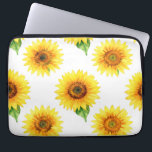 Bright Sunflower Watercolor Seamless Pattern Laptop Sleeve<br><div class="desc">Radiant joy in full bloom! This cheerful,  hand-painted watercolor pattern bursts with large,  golden sunflowers against crisp white,  each bloom detailed with warm amber centers,  soft petals,  and fresh green leaves. A timeless,  uplifting floral design that brings instant summer happiness and sunshine vibes.</div>