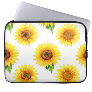 Bright Sunflower Watercolor Seamless Pattern Laptop Sleeve