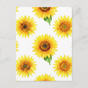 Bright Sunflower Watercolor Seamless Pattern Postcard